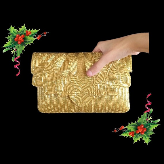 Gold Beaded Clutch, Seed Bead Gold Clutch Bag, Gold Beaded Clutch Purse,  Wedding Clutch, Party Clutch Purse, Evening Clutch, Bridal Gifts