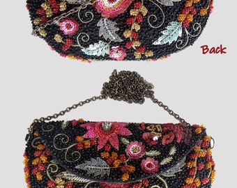 スパンコールビーズクラッチ：ヴィンテージフローラルイブニング