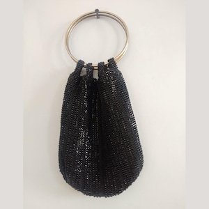Perlen Häkeltasche, Vintage Silber Handtasche, Abendtasche, Kordelzug Abendtasche, Hochzeit Accessoire, Mutter der Braut Handtasche Brass Bangle: Black