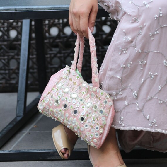 Gorgeous Pink Silk Bag Pink Silk Bridesmaid Clutch Mirror 