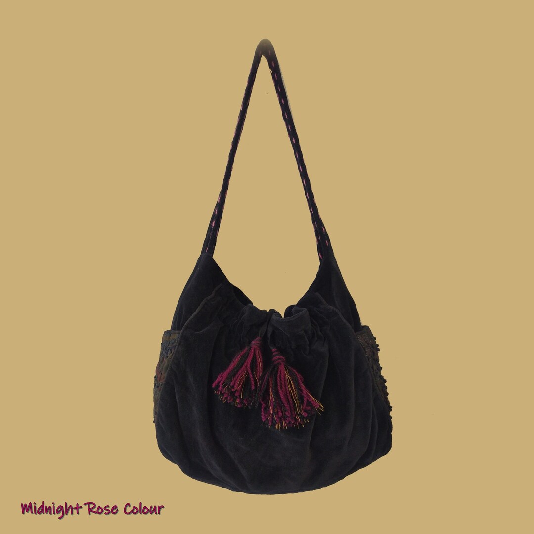 Velvet Shoulder Bag, Midnight Rose Velvet Purse, 70s Vegan Velvet Shoulder Bag, Midnight Rose Velvet Purse, 70s Vegan