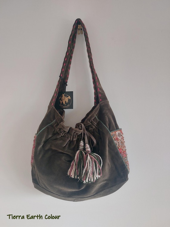 IN STOCK Earthy Velvet Shoulder Bag, Moss Green Vintage 70s IN STOCK Earthy Velvet Shoulder Bag, Moss Green Vintage 70s