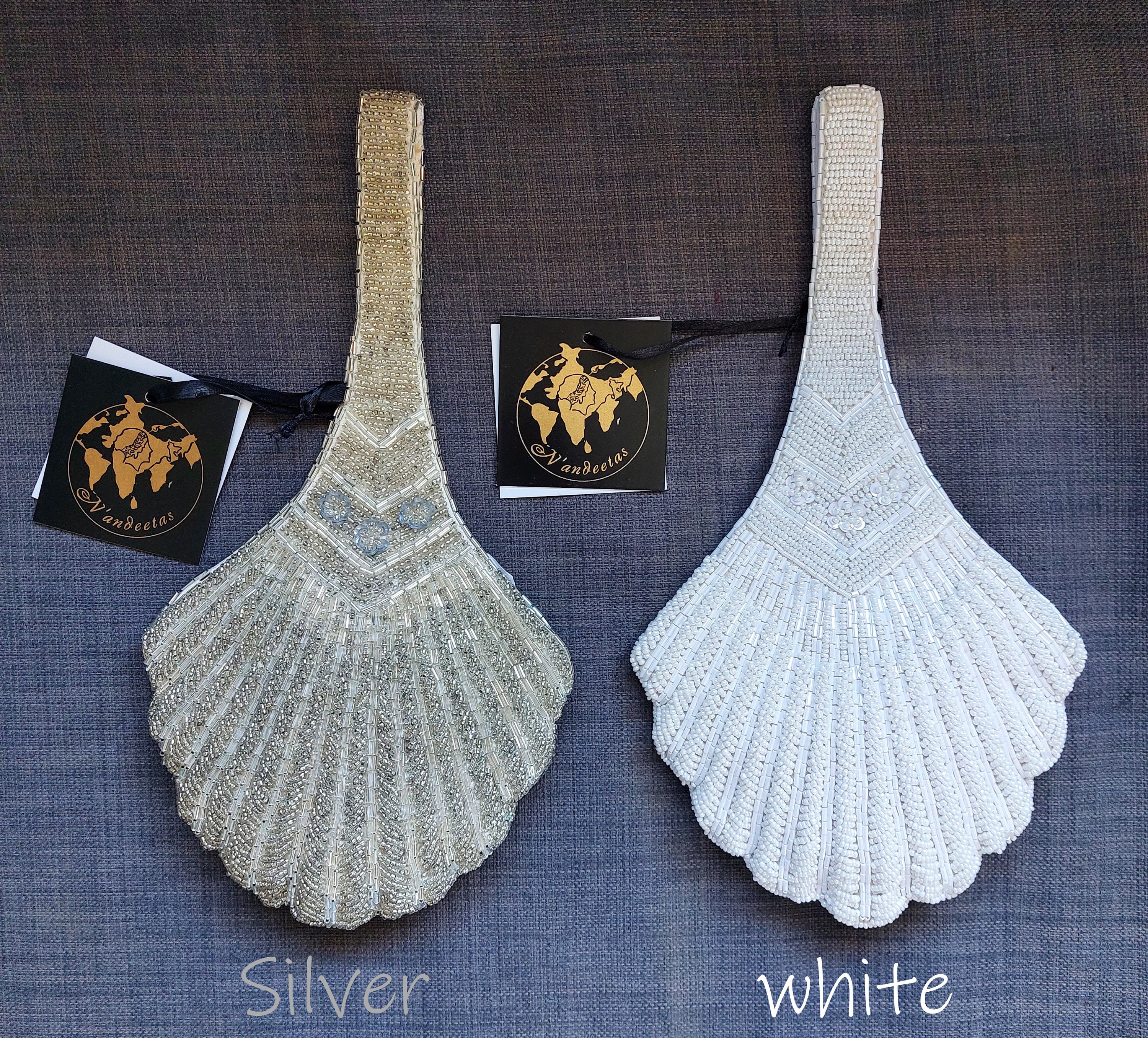 Bridal Clutch, Wedding Clutch, Shell Shaped Beaded Wristlet,Couture Silver Bead Bag,Art Deco Bride Purse,Designer Statement Piece