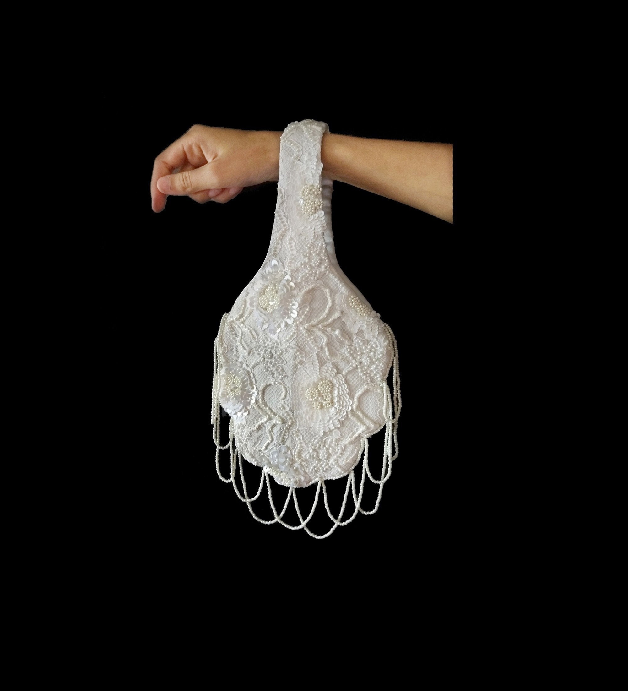 Unique Bridal Clutch, Wedding Gift for Daughter, Bridal Lace Clutch, Santana Beaded Lace Wristlet, Ivory Couture Wedding Bag