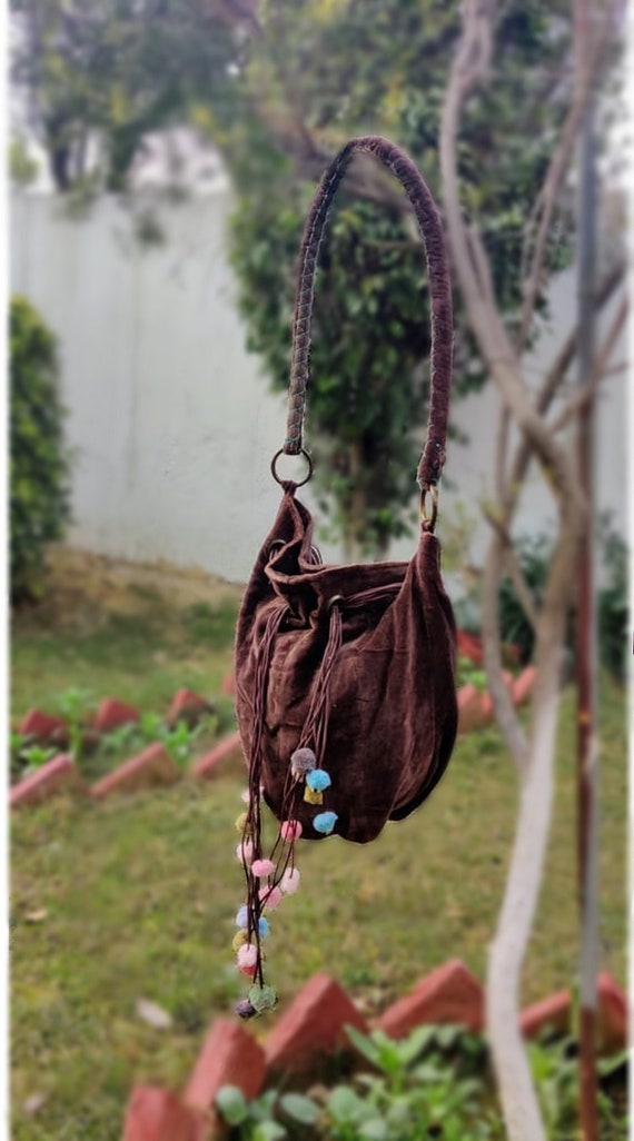 Happy Hippie Bag, Velvet Slouch Bag, Vegan Bucket Bag, Chocolate Brown Bell  Bottom Velvet Shoulder Bag, Shabby Chic Hobo Bag, 70s Rasta Bag -   Norway