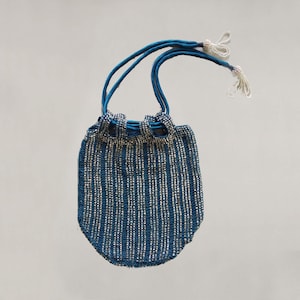 Perlen Häkeltasche, Vintage Silber Handtasche, Abendtasche, Kordelzug Abendtasche, Hochzeit Accessoire, Mutter der Braut Handtasche Blau