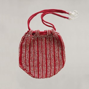 Perlen Häkeltasche, Vintage Silber Handtasche, Abendtasche, Kordelzug Abendtasche, Hochzeit Accessoire, Mutter der Braut Handtasche Rot