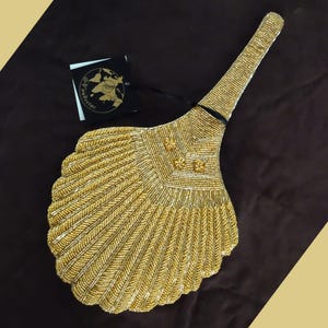 Bolso de boda junto al mar, bolso de mano con forma de concha, accesorio imprescindible para bodas, bolso de mano para bodas en la playa, bolso con cuentas doradas, bolso dorado con cuentas