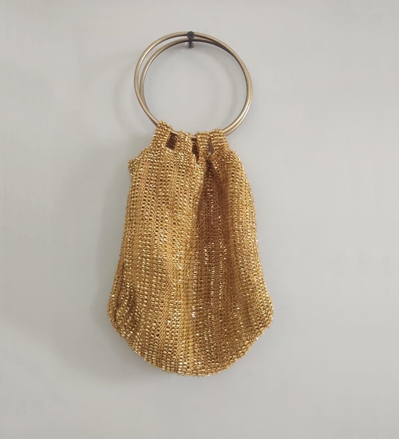 Bolso de noche vintage con cuentas: Bolso de boda azul y plateado tejido a mano. imagen 13