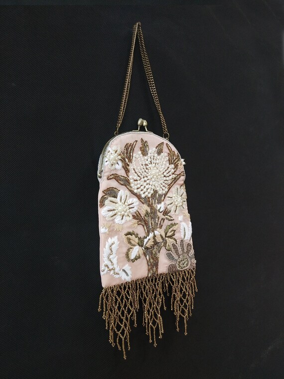 Borsa A Tracolla Vintage Liziblloy Con Ricamo Floreale E Chiusura A Bacio, Manico In Perle, 26x6x18 Cm