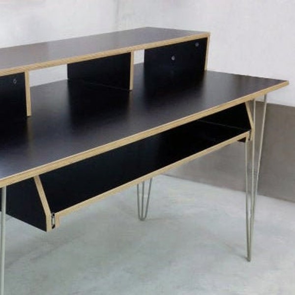 Studio desk with hairpin legs and monitor stand, Custom music production table