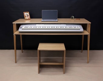 Digital PIANO DESK with front cover, Custom wood furniture, Oak veneered plywood and solid wood