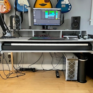 Piano keyboard desk with a monitor stand, Music Studio Rack Desk, Plywood Furniture, Customization image 2