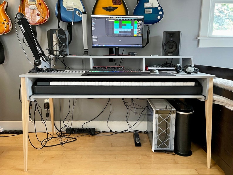 Piano keyboard desk with a monitor stand, Music Studio Rack Desk, Plywood Furniture, Customization image 2