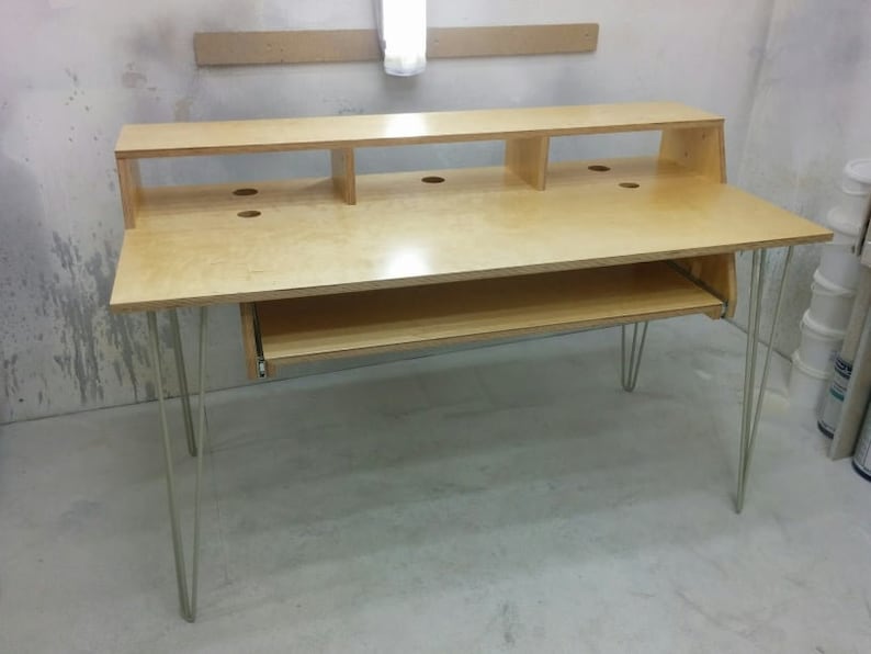 Plywood PIANODRAWER Desk with hairpin legs and monitor stand Etsy
