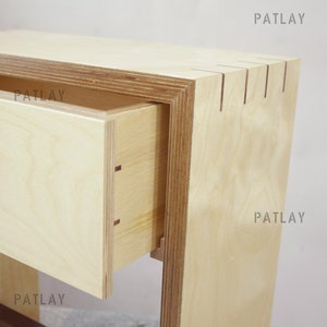 Birch PLYWOOD NIGHTSTAND with a drawer, Customizable handmade furniture, Minimalist Scandinavian Organizer with Walnut Details