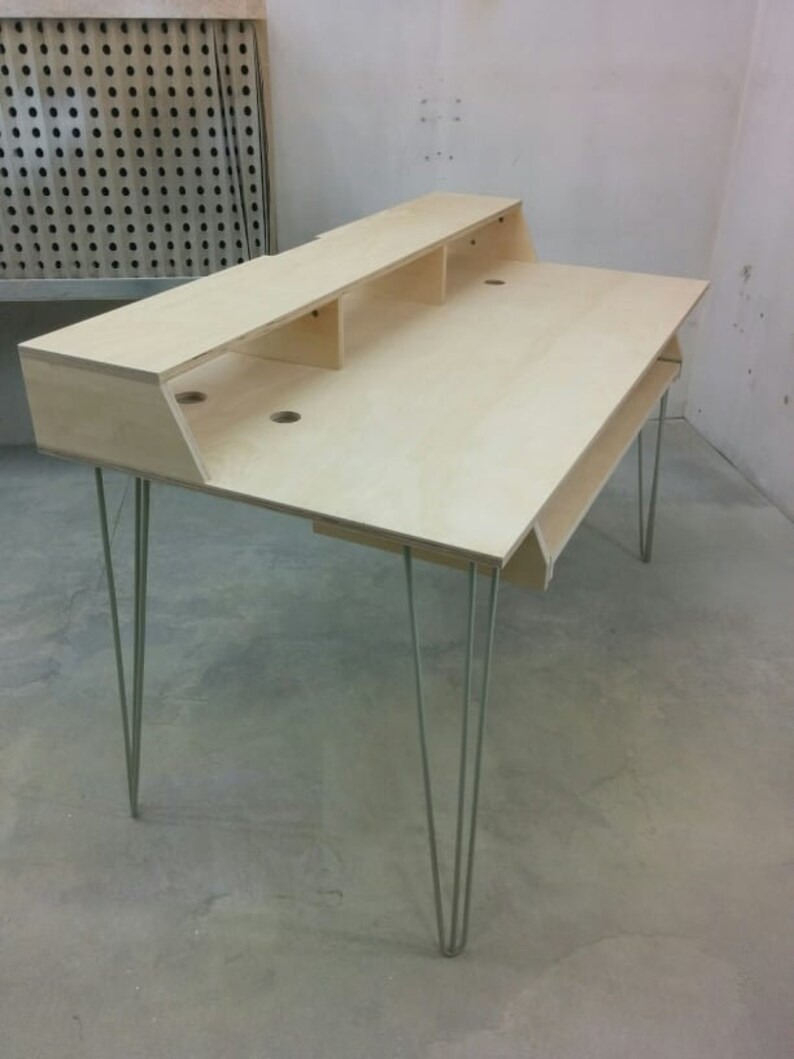 Plywood PIANODRAWER Desk with hairpin legs and monitor stand Etsy