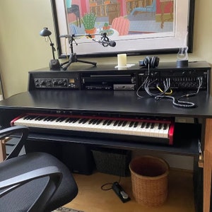Studio Desk with Keyboard Drawer, Top Rack and Shelf, DJ Stand, 3U Rack, Handmade furniture, Black, Modern Custom Table, 88 keys stand