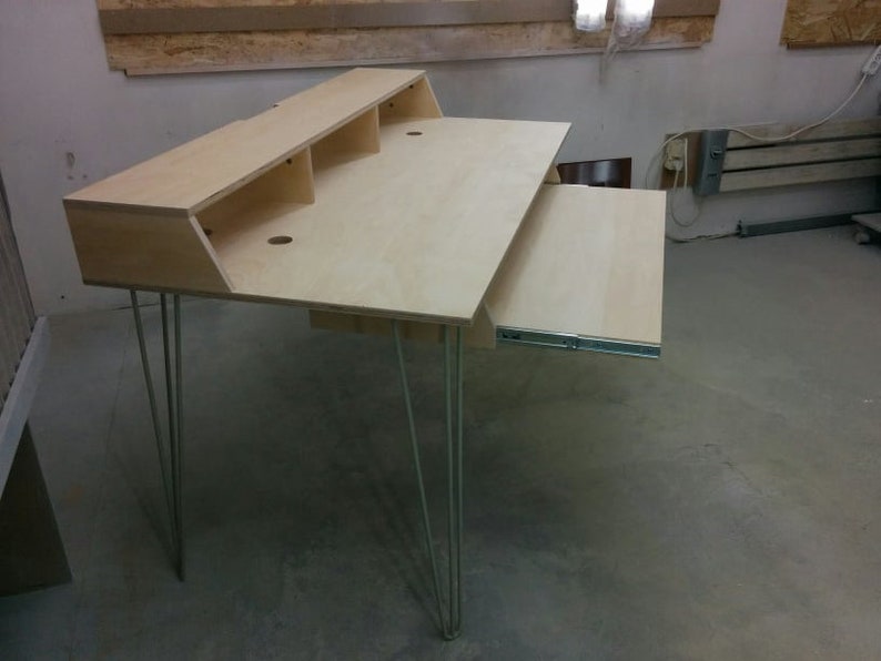 Plywood PIANODRAWER Desk with hairpin legs and monitor stand Etsy