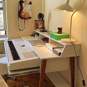 Studio Desk with Keyboard Drawer, Top Rack and Shelf, Custom order for Kate