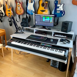 Piano keyboard desk with a monitor stand, Music Studio Rack Desk, Plywood Furniture, Customization image 3