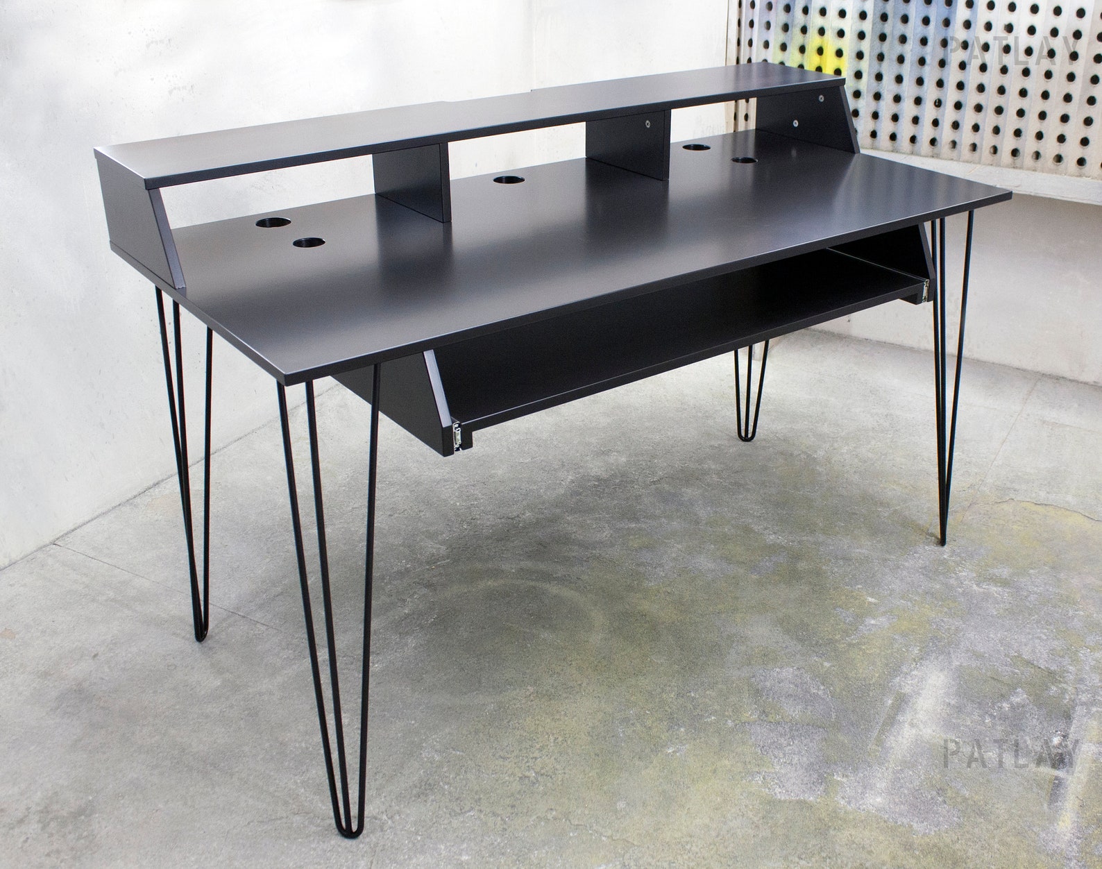 Black PIANO DRAWER Desk with Hairpin Legs and Monitor Stand Etsy