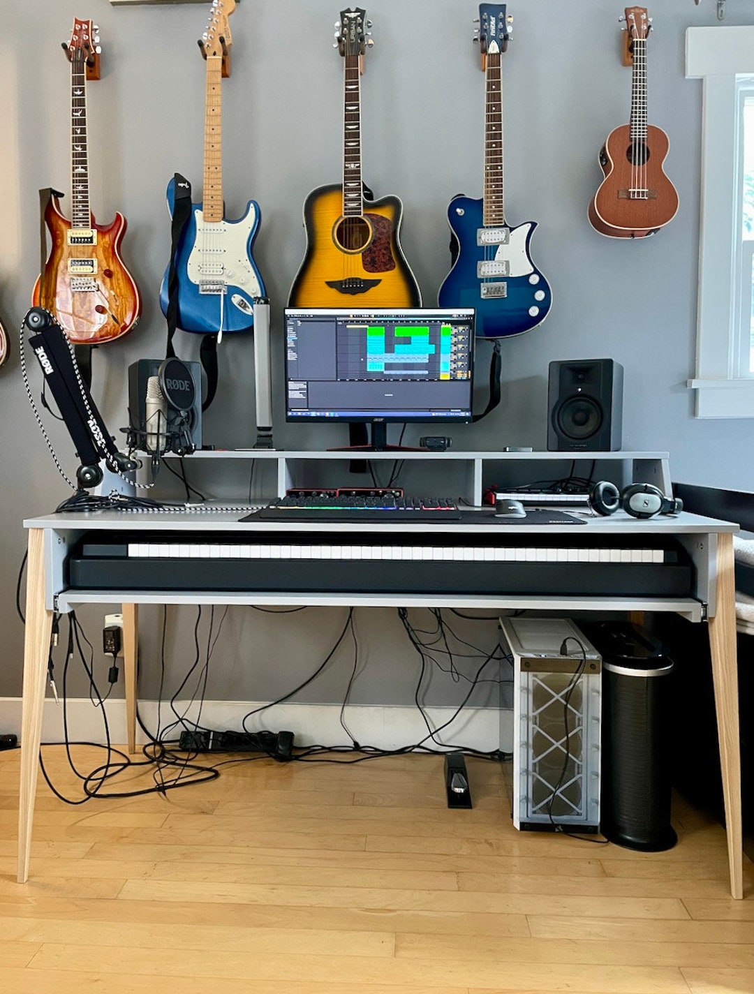 Piano Keyboard Desk With a Monitor Stand, Music Studio Rack Desk