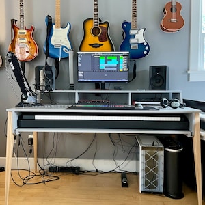 Piano keyboard desk with a monitor stand, Music Studio Rack Desk, Plywood Furniture, Customization image 1