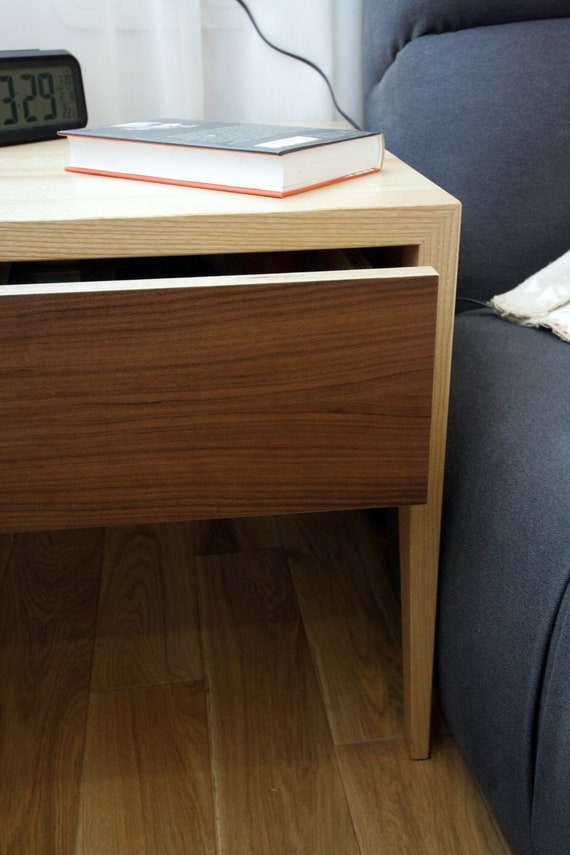 Nightstand Of Ash Solid Wood And Walnut Veneer Plywood Modern Etsy