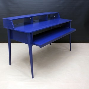 Piano desk with monitor stand, cable storage and wooden legs, Custom music studio workstation, Plywood furniture