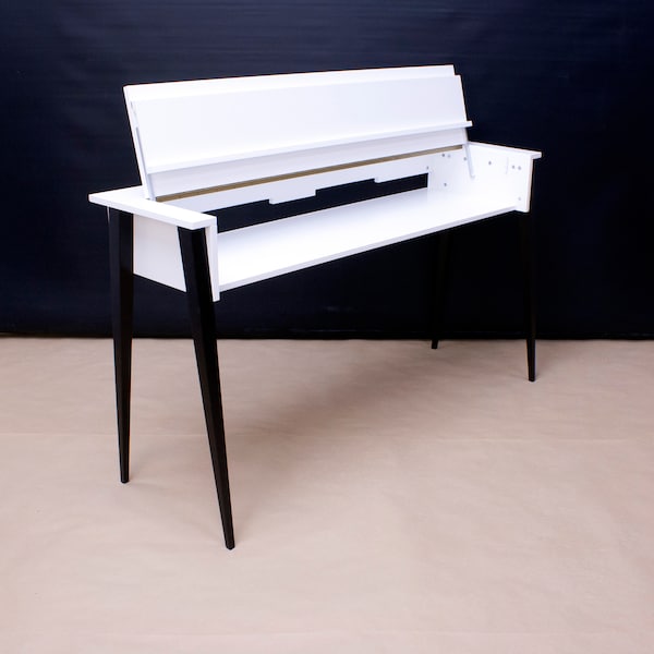 Digital piano stand, Custom furniture, Keyboard tray with lid, White and black