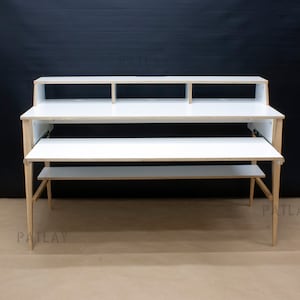 Piano keyboard desk, Plywood handmade furniture, Custom music studio table, Electric 88 keys, 3U rack stand