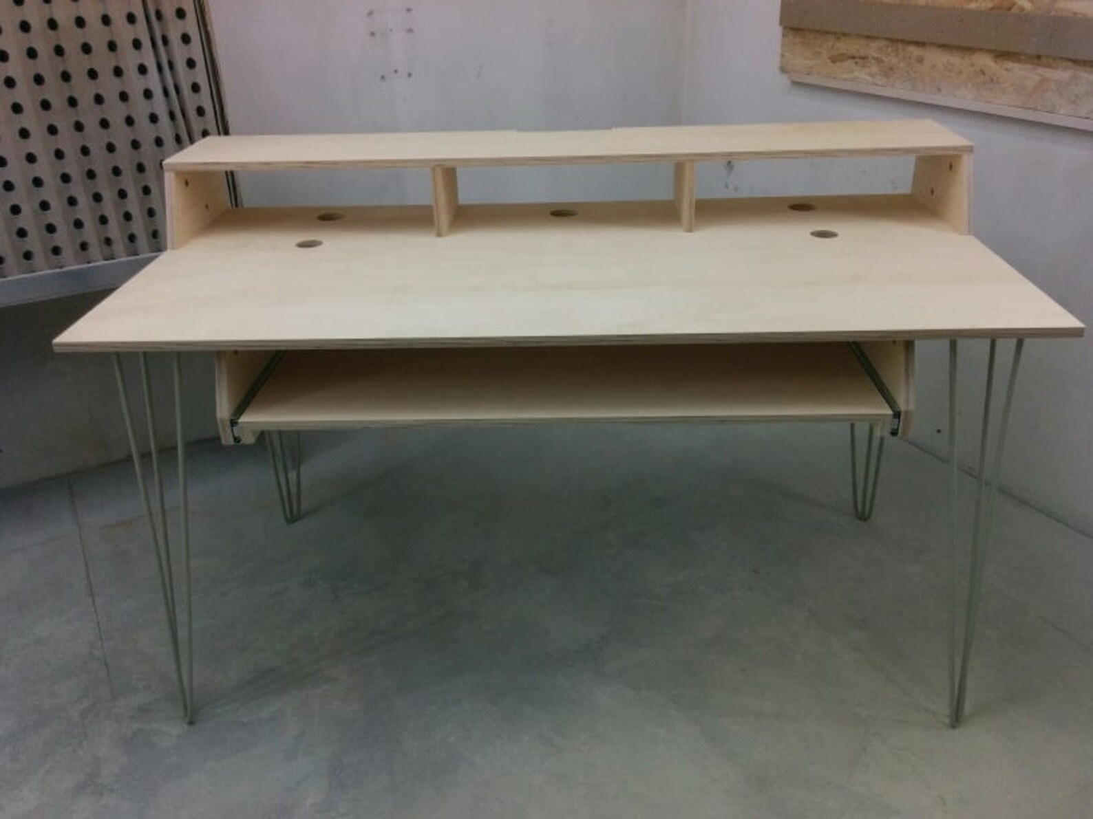 Plywood PIANODRAWER Desk with hairpin legs and monitor stand Etsy