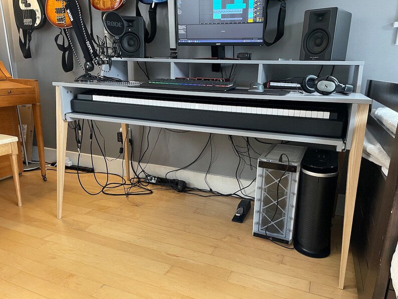 Piano keyboard desk with a monitor stand, Music Studio Rack Desk, Plywood Furniture, Customization image 5