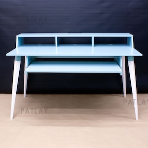 Piano desk with keyboard tray and display rack, Plywood studio table, Customization