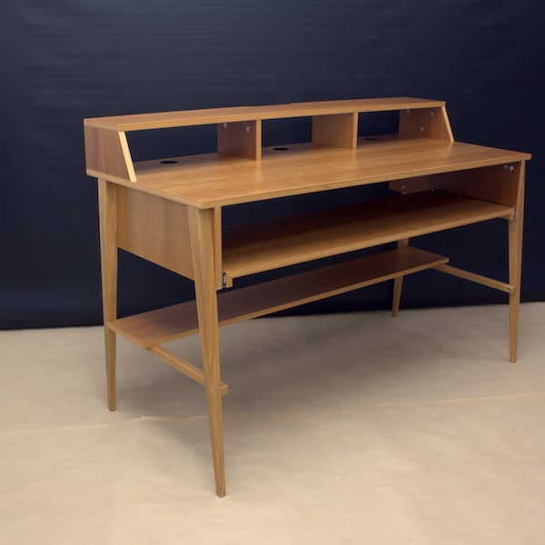 Music studio desk with display rack, Custom wood furniture, Piano stand