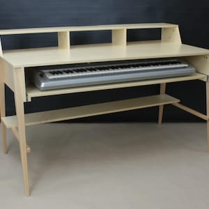 PIANO TABLE with display rack and shelf, Custom wood furniture, Piano stand