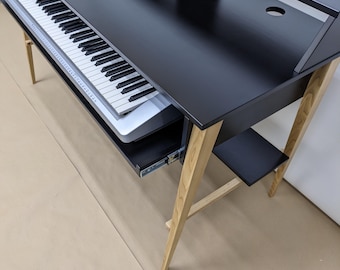 Studio Desk with Keyboard Drawer, Top Rack and Shelf, DJ Stand, 3U Rack, Handmade furniture, Black, Modern Custom Table, 88 keys stand