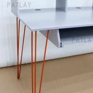 Studio Desk with Painted Hairpin Legs, Custom Piano Desk, Plywood Furniture