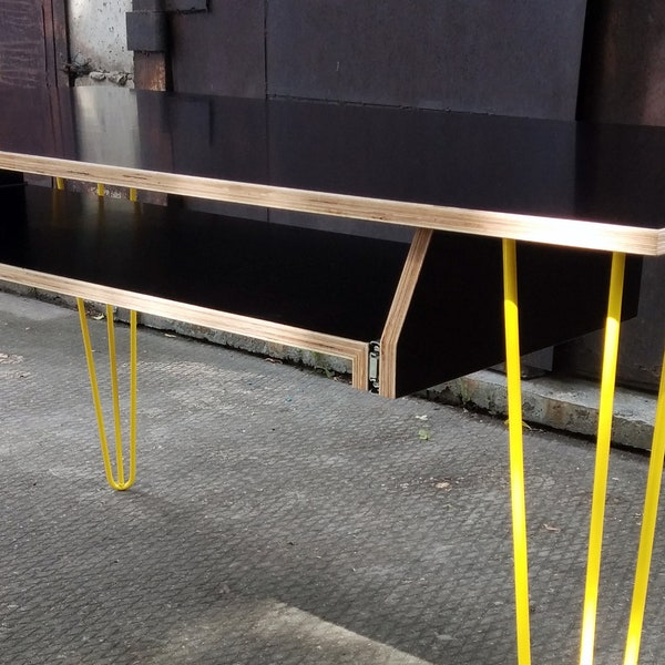 Piano drawer stand with yellow hairpin legs, Sound recording studio desk, Custom size color