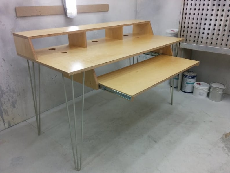 Plywood PIANODRAWER Desk with hairpin legs and monitor stand Etsy