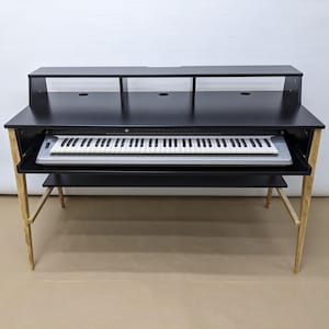 Electric Piano Desk with a Top Rack and a Shelf, Handmade furniture, Black Custom Studio Table, 88 keys stand