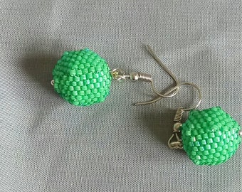 Shiny Green Handmade Glassbeads Earrings - Ball Earring - Hoop