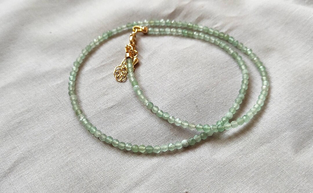 Gold Coated Brass Necklace Made From the Green Faceted 3mm Etsy