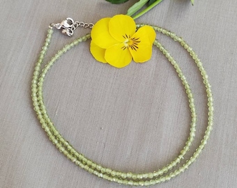 peridot: delicate green necklace made from the faceted 2mm stone beads