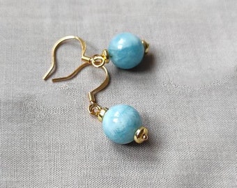 18k gold plated brass drop earrings with blue chalcedony