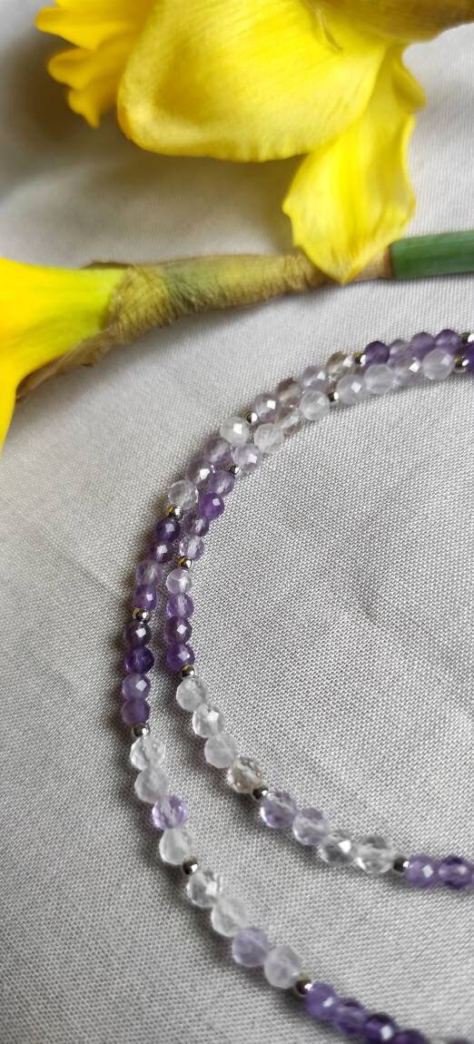 light and dark purple amethyst and ametrine necklace with a plated clasp