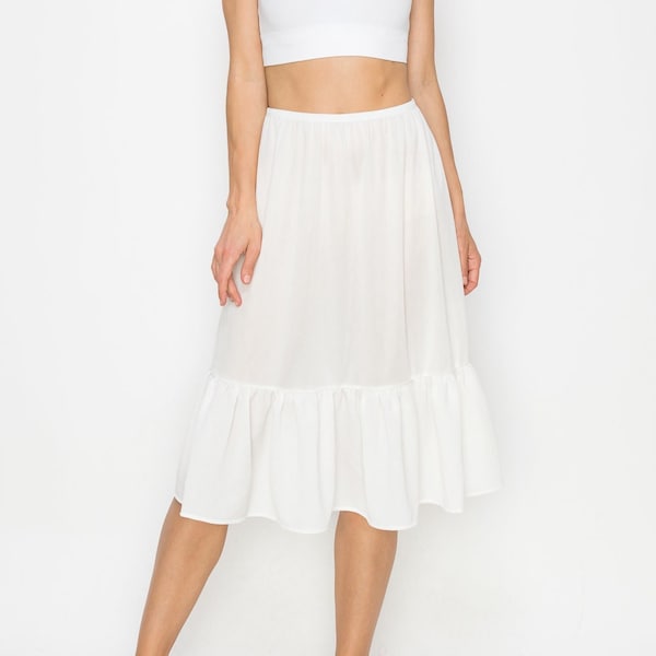 Ivory White Slip Extender Skirt with Ruffle Bottom Size S-M-L (Style# KATIE)