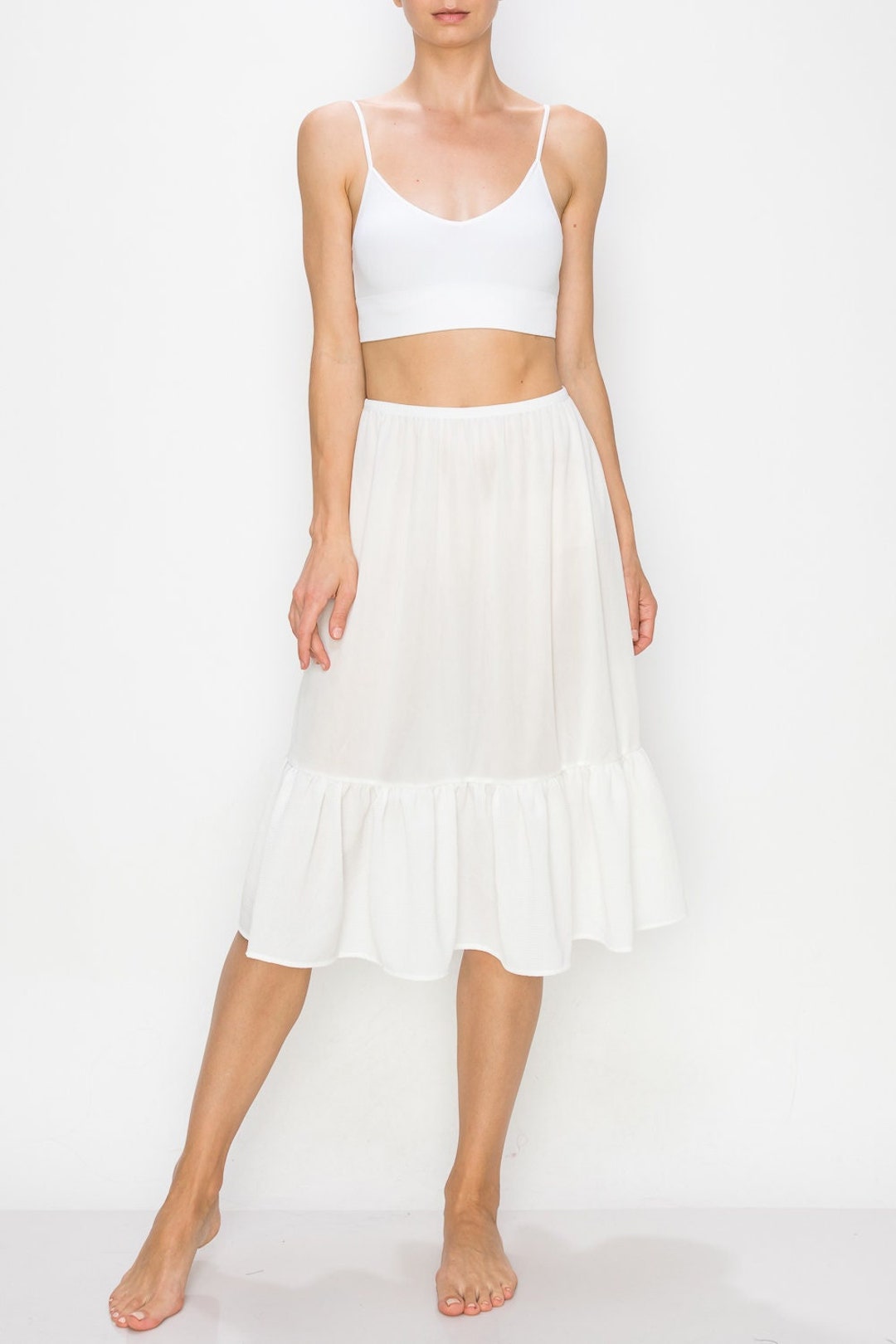 Ivory White Slip Extender Skirt With Ruffle Bottom Size SML style