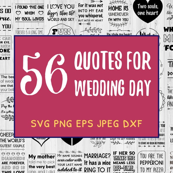56 SVG-citaten voor trouwdag, huwelijksliefde. Man en vrouw uitspraken bundel, SVG, png, dxf, EPS10, jpeg. Knippen, commercieel gebruik